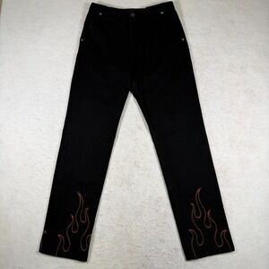Harley Davidson Womens Size 8 Black Jeans Embroidered Flame Hem Moto Y2K Biker